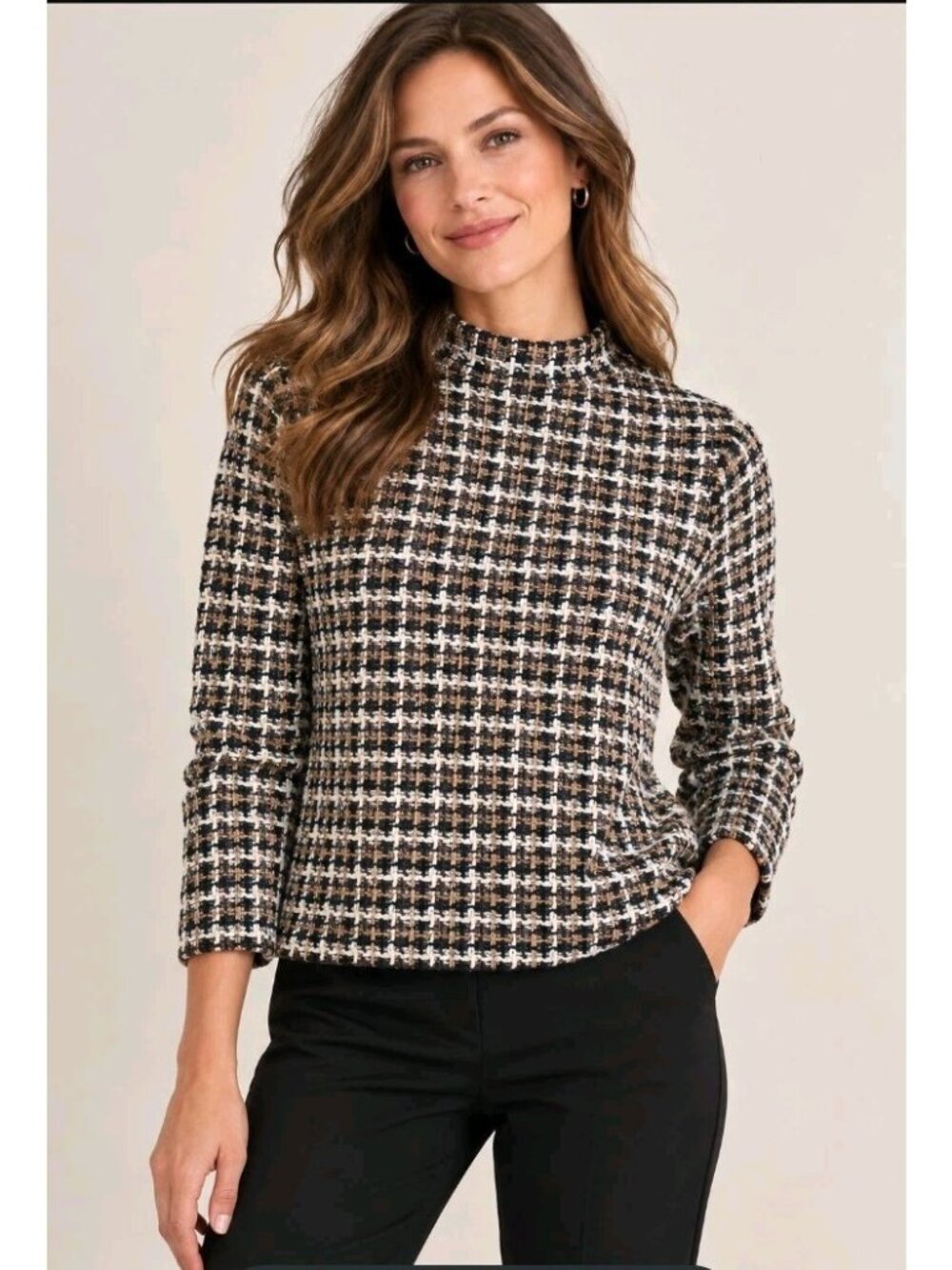 New Ann Taylor Sweater Tweed Plaid Textured Mock Neck Petite Small PS